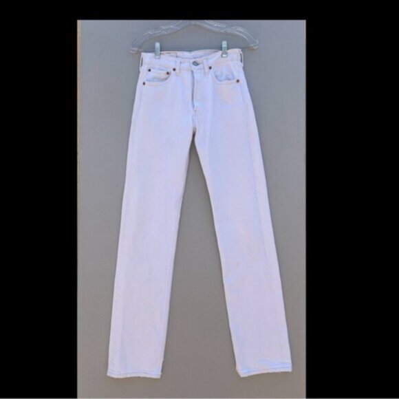 Vintage Levis 501 Straight Leg White Denim Jeans 27 x 34 Red Tab